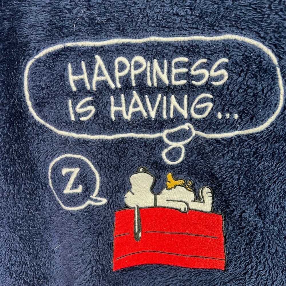 Uniqlo Peanuts Snoopy Happiness Is Having XL Fleece‎ Pullover Navy Blue Crewneck - Picture 3 of 8
